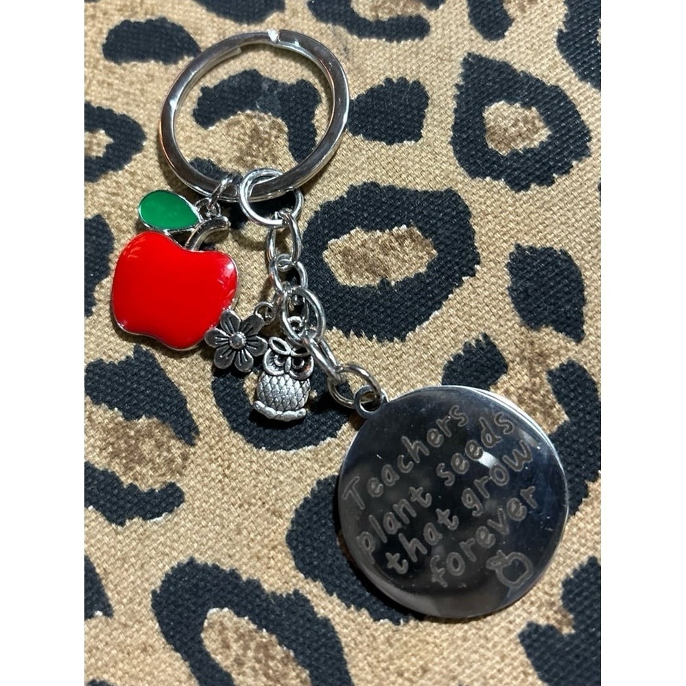 NEW Silver Teacher Keychain - Teachers Plant Seeds That Grow Forever, Round